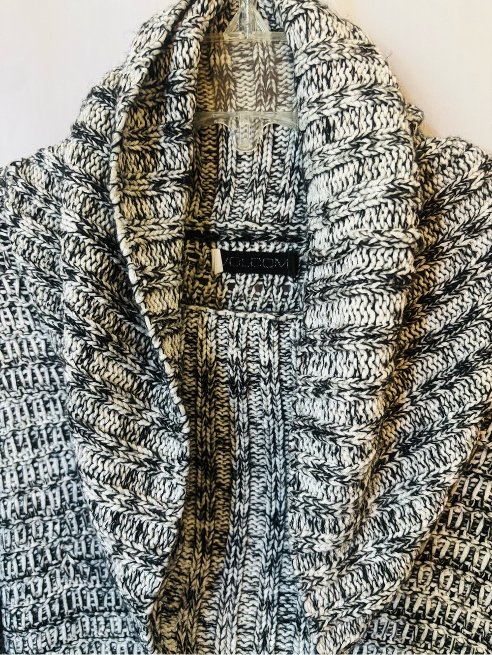 Volcom Chunky Marled Knit Cowl Neck Sweater Black White
